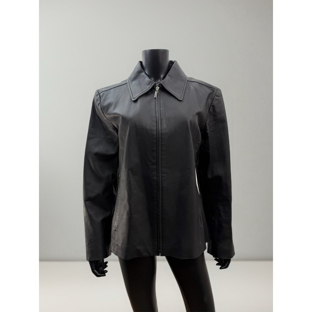 Bagatelle Genuine Leather Jacket Black Zip Front Classic Collar Women's XL